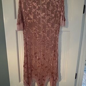 Pink flapper style velvet burnout pattern with beaded fringe Dress